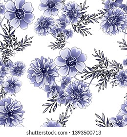 Abstract seamless pattern with plants, herbs and flowers