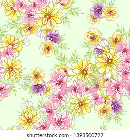 Abstract seamless pattern with plants, herbs and flowers