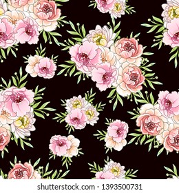 Abstract seamless pattern with plants, herbs and flowers