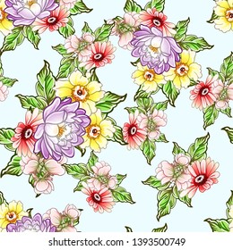 Abstract seamless pattern with plants, herbs and flowers