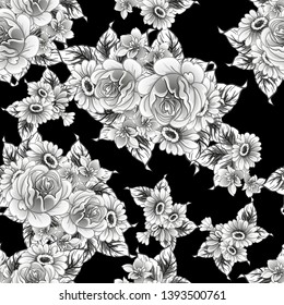 Abstract seamless pattern with plants, herbs and flowers
