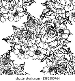 Abstract seamless pattern with plants, herbs and flowers