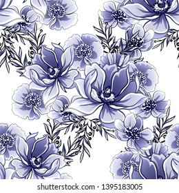 Abstract seamless pattern with plants, herbs and flowers