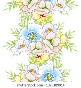 Abstract seamless pattern with plants, herbs and flowers