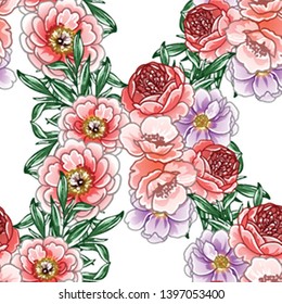 Abstract seamless pattern with plants, herbs and flowers