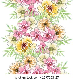 Abstract seamless pattern with plants, herbs and flowers