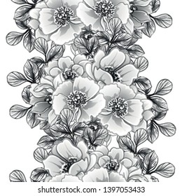 Abstract seamless pattern with plants, herbs and flowers