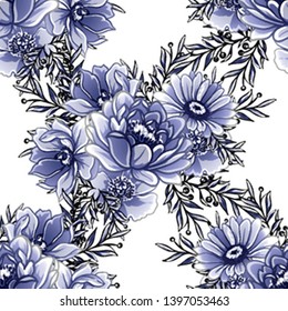 Abstract seamless pattern with plants, herbs and flowers