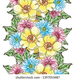 Abstract seamless pattern with plants, herbs and flowers