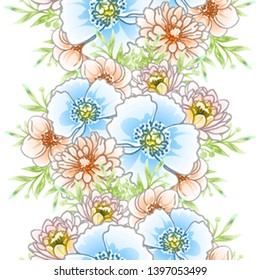 Abstract seamless pattern with plants, herbs and flowers