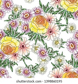 Abstract seamless pattern with plants, herbs and flowers