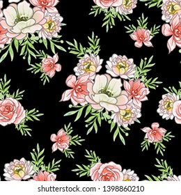 Abstract seamless pattern with plants, herbs and flowers