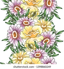 Abstract seamless pattern with plants, herbs and flowers