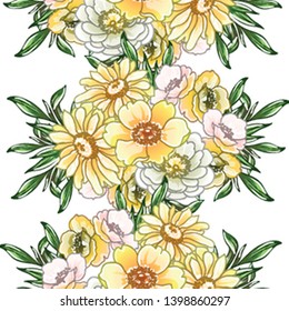 Abstract seamless pattern with plants, herbs and flowers