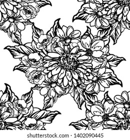 Abstract seamless pattern with plants, herbs and flowers, colorful botanical illustration.