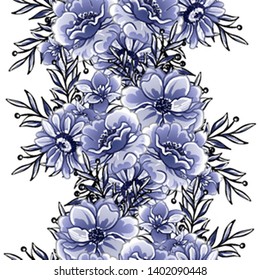 Abstract seamless pattern with plants, herbs and flowers, colorful botanical illustration.