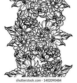Abstract seamless pattern with plants, herbs and flowers, colorful botanical illustration.