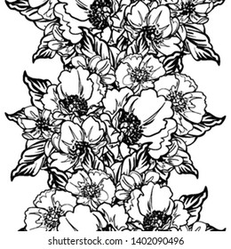 Abstract seamless pattern with plants, herbs and flowers, colorful botanical illustration.