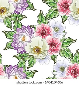 Abstract seamless pattern with plants, herbs and flowers