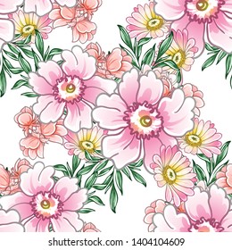 Abstract seamless pattern with plants, herbs and flowers