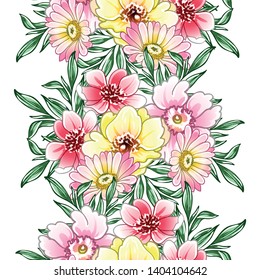 Abstract seamless pattern with plants, herbs and flowers
