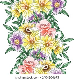 Abstract seamless pattern with plants, herbs and flowers