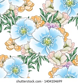 Abstract seamless pattern with plants, herbs and flowers