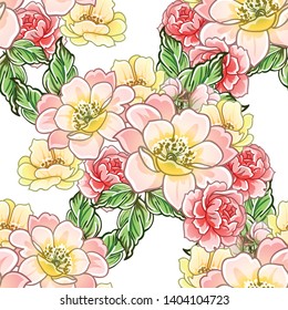 Abstract seamless pattern with plants, herbs and flowers