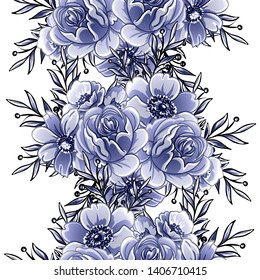 Abstract seamless pattern with plants, herbs and flowers, colorful botanical illustration.