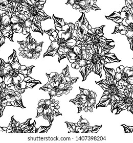 Abstract seamless pattern with plants, herbs and flowers