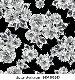 Abstract seamless pattern with plants, herbs and flowers