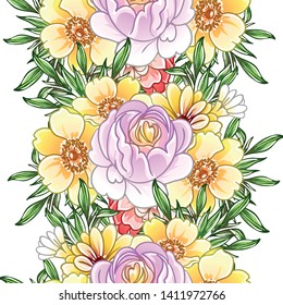 Abstract seamless pattern with plants, herbs and flowers