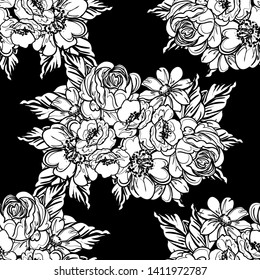 Abstract seamless pattern with plants, herbs and flowers