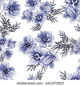 Abstract seamless pattern with plants, herbs and flowers