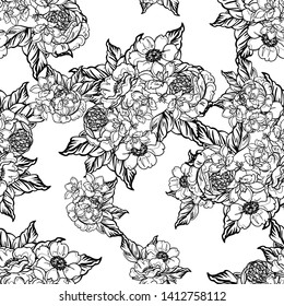 Abstract seamless pattern with plants, herbs and flowers