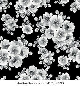 Abstract seamless pattern with plants, herbs and flowers