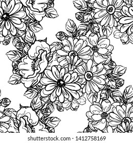 Abstract seamless pattern with plants, herbs and flowers