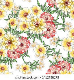 Abstract seamless pattern with plants, herbs and flowers
