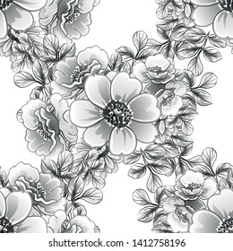 Abstract seamless pattern with plants, herbs and flowers