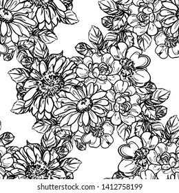 Abstract seamless pattern with plants, herbs and flowers