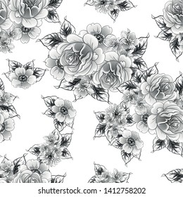 Abstract seamless pattern with plants, herbs and flowers