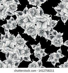 Abstract seamless pattern with plants, herbs and flowers