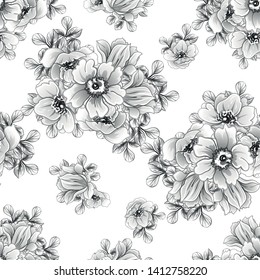 Abstract seamless pattern with plants, herbs and flowers