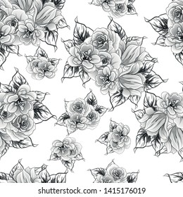 Abstract seamless pattern with plants, herbs and flowers