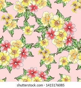 Abstract seamless pattern with plants, herbs and flowers