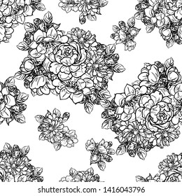 Abstract seamless pattern with plants, herbs and flowers