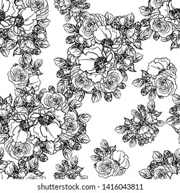 Abstract seamless pattern with plants, herbs and flowers