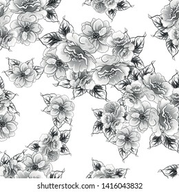 Abstract seamless pattern with plants, herbs and flowers