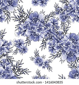 Abstract seamless pattern with plants, herbs and flowers