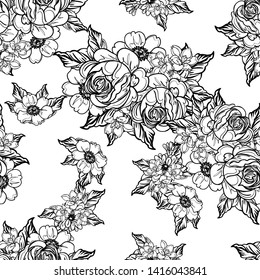 Abstract seamless pattern with plants, herbs and flowers